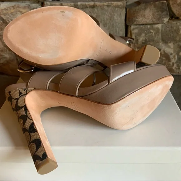 COACH Bertta Vachetta Strappy Platform High Heels - Picture 8 of 13